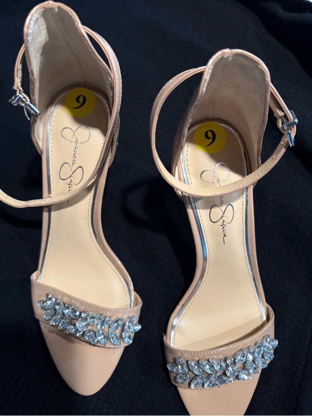 Jessica Simpson Blush Crystal-Embellished Ankle-Strap Heels